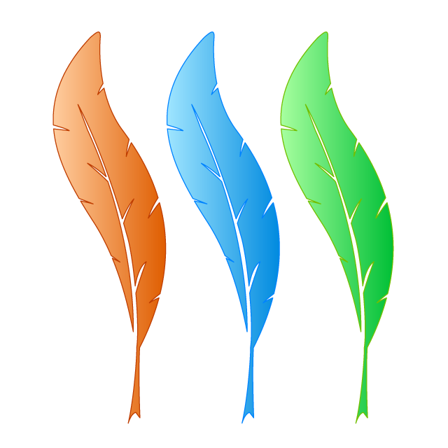 Feathers | Splash Pens | 3 Colors | Red Gradients | Blue | Green | Design Elements-Illustrations / Clip Art / Free / Home Appliances / Vehicles / Animals / Furniture / Illustrations / Downloads