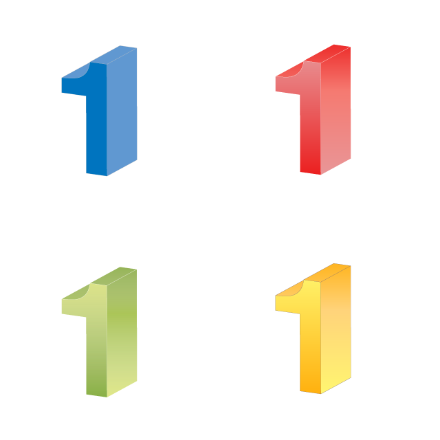 Number 1 ｜ Number 1 ｜ Solid character 1 ｜ Yellow ｜ Blue ｜ Green gradation ｜ Red --Illustration / Clip art / Free / Home appliances / Vehicles / Animals / Furniture / Illustrations / Download