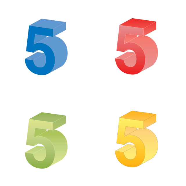 Number 5 ｜ Number 5 ｜ Solid character 5 ｜ Blue ｜ Yellow gradation ｜ Green ｜ Red --Illustration / Clip art / Free / Home appliances / Vehicles / Animals / Furniture / Illustrations / Download