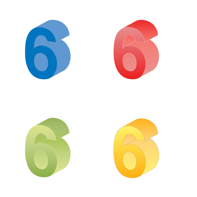 Number 6 ｜ Number 6 ｜ Solid Letter 6 ｜ Yellow ｜ Green ｜ Blue ｜ Red Gradient --Illustration / Clip Art / Free / Home Appliances / Vehicles / Animals / Furniture / Illustrations / Download