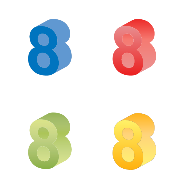 Number 8 ｜ Number 8 ｜ Solid character 8 ｜ Yellow ｜ Red ｜ Green gradation ｜ Blue --Illustration / Clip art / Free / Home appliances / Vehicles / Animals / Furniture / Illustrations / Download