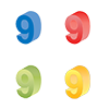Number 9 ｜ Number 9 ｜ Solid character 9 ｜ Blue gradation ｜ Green ｜ Red ｜ Yellow --Clip art ｜ Illustration ｜ Free material