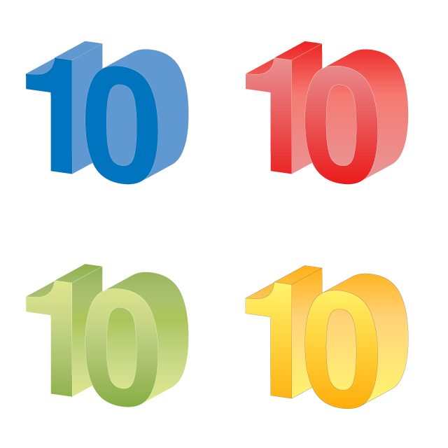 Number 10 ｜ Number 10 ｜ Solid Letter 10 ｜ Yellow ｜ Green ｜ Red ｜ Blue Gradient --Illustration / Clip Art / Free / Home Appliances / Vehicles / Animals / Furniture / Illustrations / Download